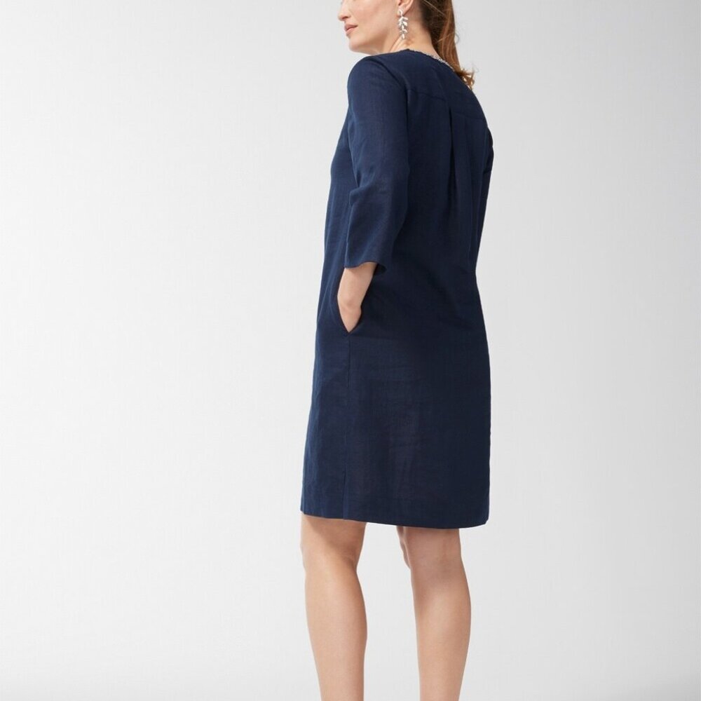 Chico's Linen Embellished Navy Tunic Dress Sz 2.0 (US 12) - Picture 3 of 3